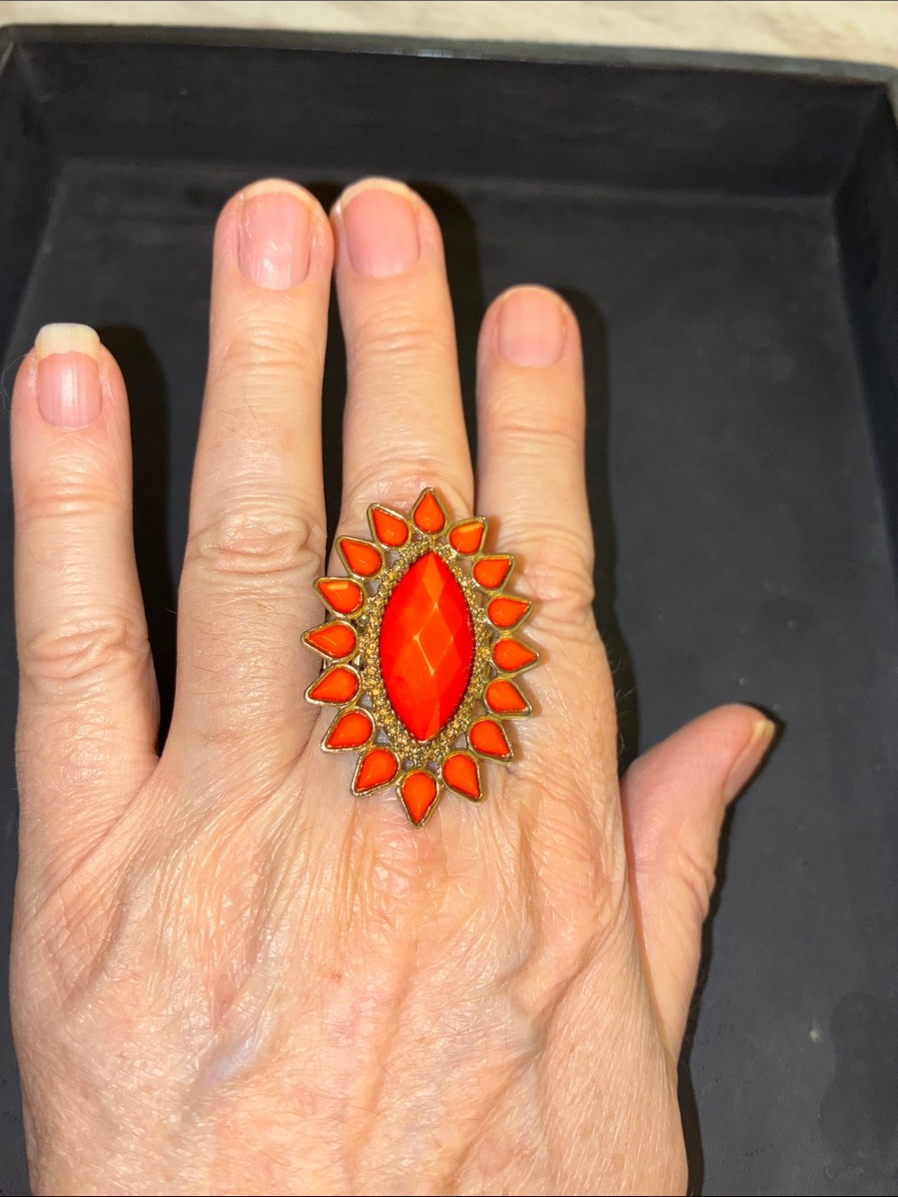 Bold Orange Statement Cocktail Stretch Ring